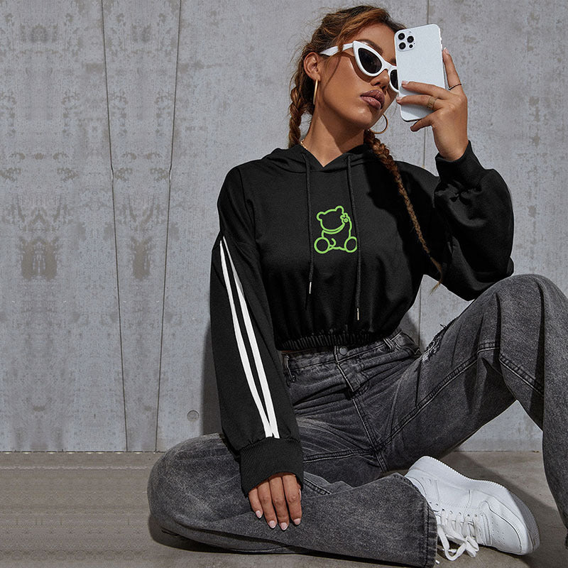 LOVEVOP New popular autumn and winter new casual Popular trade 2025 women's clothing striped printed short hooded sweater