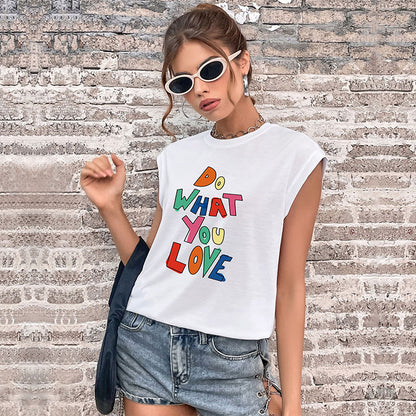 LOVEVOP EABY  new product popular summer 2025 vest crew neck letter printed top sleeveless Popular trade t-shirt