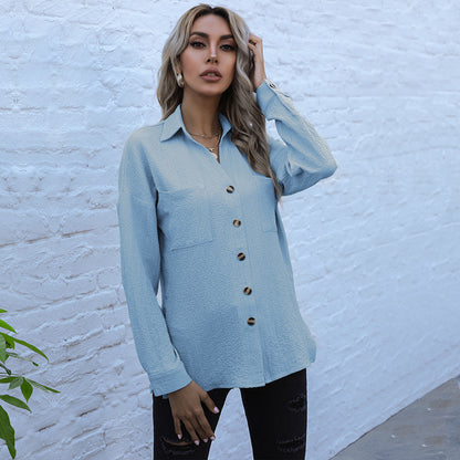 LOVEVOP New Cross-border 2025 women's clothing is hot, long-sleeved Hot autumn lapel medium and long retro shirt