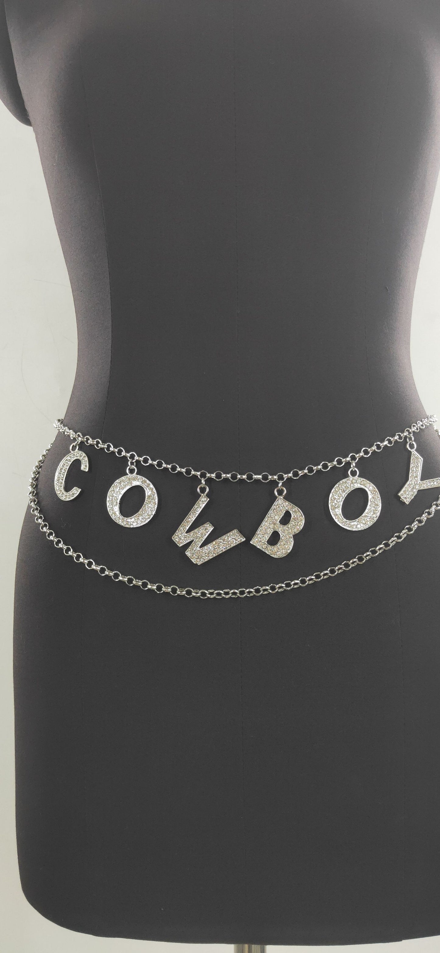 2025 MW2936  waist chain fashion rhinestone inlaid letter pendant wave fringed chain waist chain waist jewelry