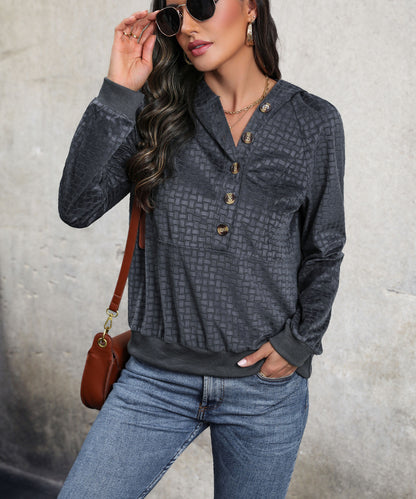 LOVEVOP 2025 fashion long-sleeved women's t-shirt autumn and winter new v-neck top cross-border loose casual plaid sweater