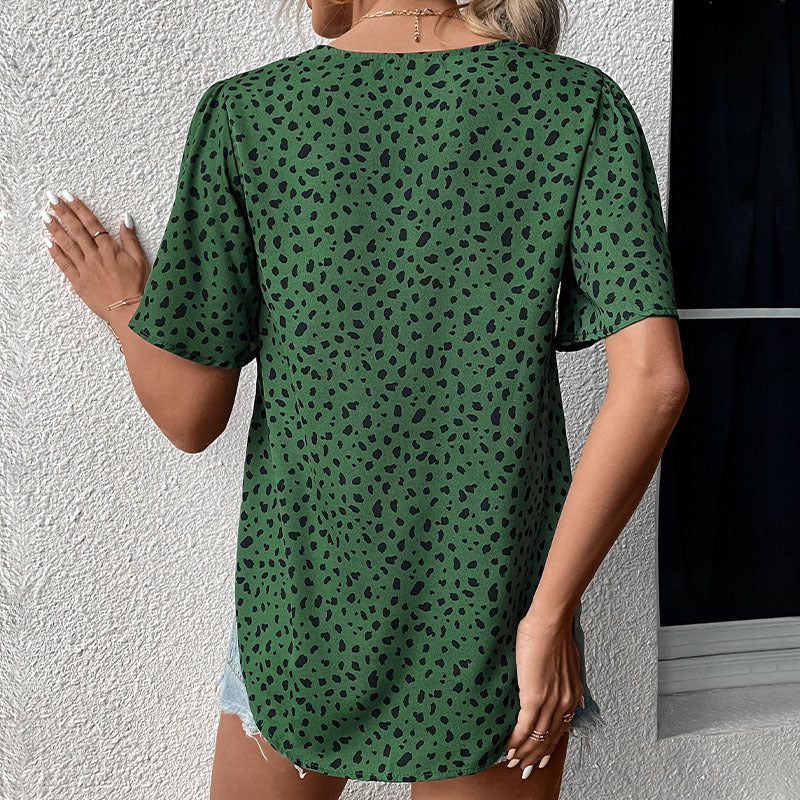 LOVEVOP New Cross-border popular Summer New 2025 Women's Clothing Pullover Top Leopard Print V-Neck Shirt