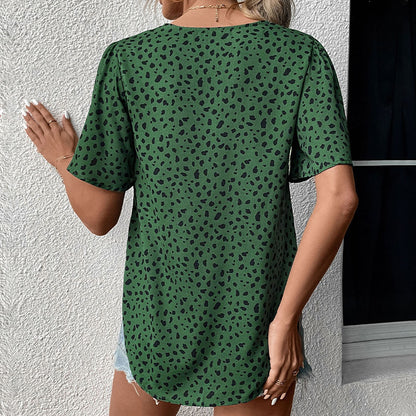 LOVEVOP New Cross-border popular Summer New 2025 Women's Clothing Pullover Top Leopard Print V-Neck Shirt