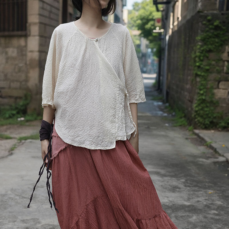 summer literary and artistic travel style lace-up sunscreen outer top, human silk jacquard diagonal cardigan women