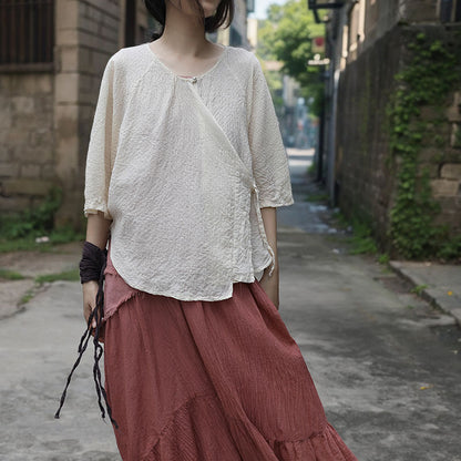 summer literary and artistic travel style lace-up sunscreen outer top, human silk jacquard diagonal cardigan women