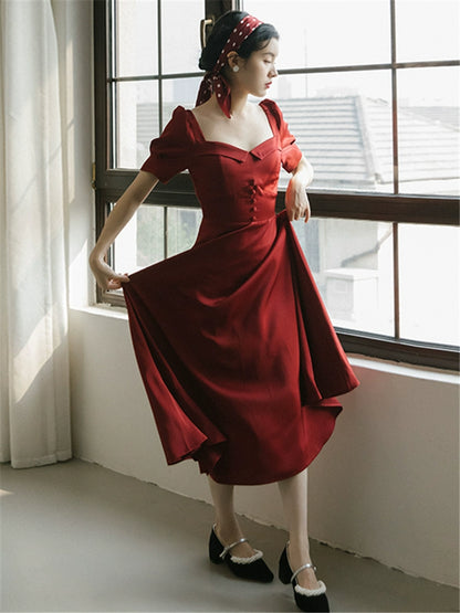 Premium Satin  Red Dress Registration Certificate Engagement Dress Bridal Toast Dress Return Door Dress Dress