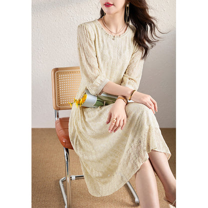 2025 Embroidered mulberry silk dress, new Chinese silk skirt  new summer women's clothing loose large size white