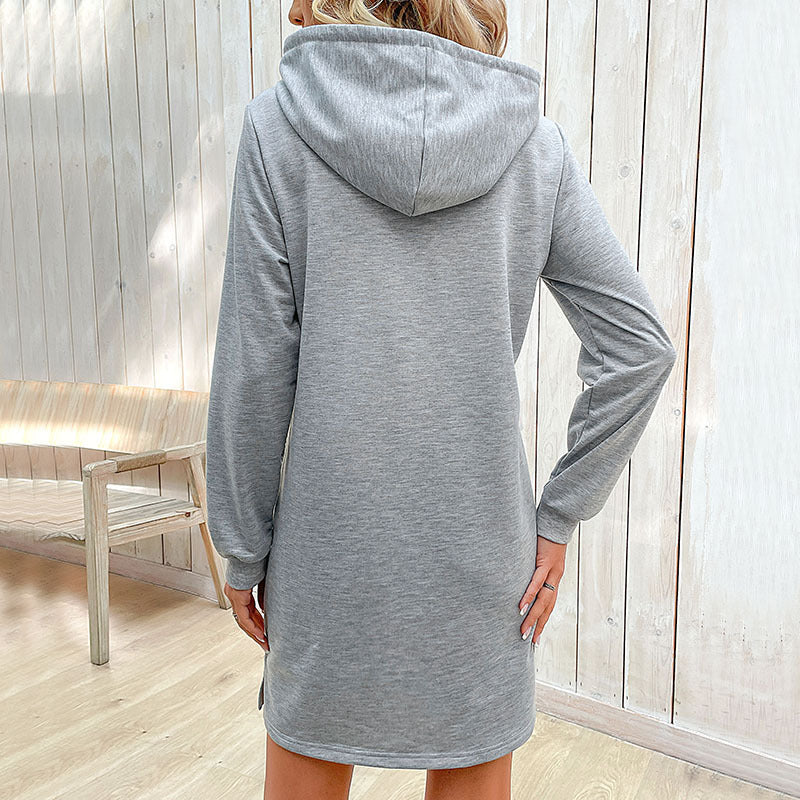 LOVEVOP New Hot autumn and winter new 2025 foreign trade women's clothing cross-border striped splicing hooded dress