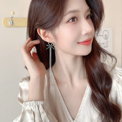 2025 exaggerated bow fringed zircon earrings s925 silver needle high-end light luxury exquisite fashion simple earrings