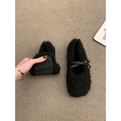 2025  evening wind cross buckle belt Mary Jane cotton shoes women's popular autumn and winter new wear comfortable and versatile Mao Mao shoes