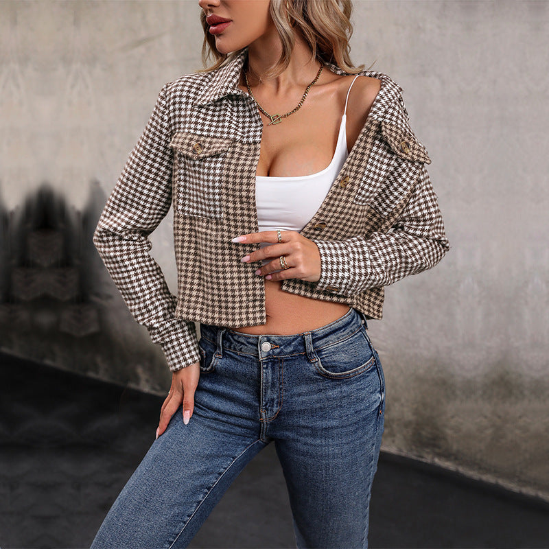 LOVEVOP Hot autumn new plaid jacket 2025 short lapel top splicing plaid jacket