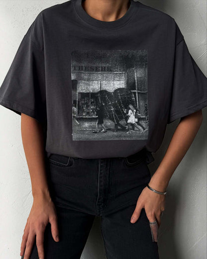 loose casual design top  retro niche printing short-sleeved T-shirt women