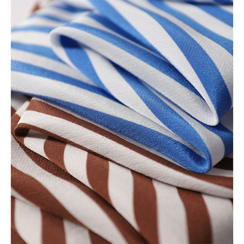 2025 Muse high-end silk shirt, women's striped shirt  women's clothing summer new short-sleeved top