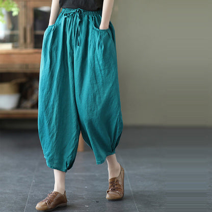 summer new Korean version of Popular style solid color simple large size loose and thin casual versatile nine-point Harlan pants women
