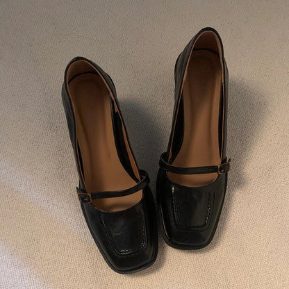 2025  New  retro style light mouth square head single shoes femininity high heel word with Mary Jane women's shoes
