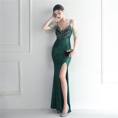 19939 #spot Popular trade fashion red carpet formal settings bead chain suspender long evening dress