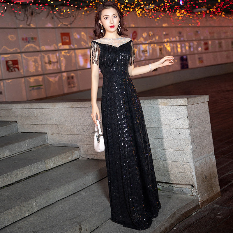 Banquet evening dress dress women's 2022 new banquet temperament long sequined dress aura queen evening dress