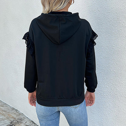 LOVEVOP popular new autumn and winter long-sleeved pocket hoodie Popular trade women's clothing  New splicing lace hooded sweater