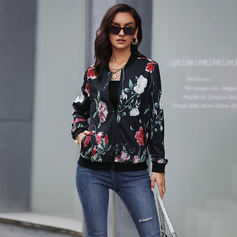 LOVEVOP Europe, America and New  Hot Trade Hot Spring and Autumn New Women's Clothing Zipper Printed Baseball Jacket Jacket