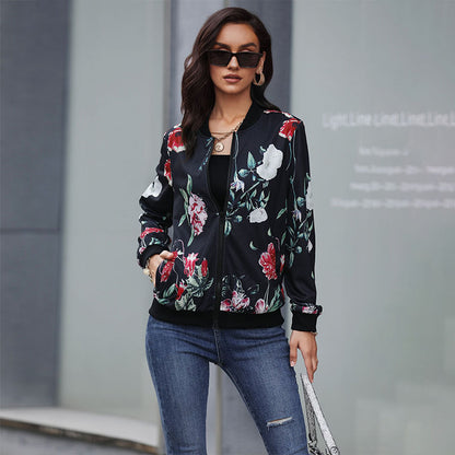 LOVEVOP Europe, America and New  Hot Trade Hot Spring and Autumn New Women's Clothing Zipper Printed Baseball Jacket Jacket