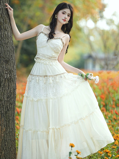 Bohemian retro dress women's summer seaside vacation skirt Yunnan Lijiang travel wear suspender suit