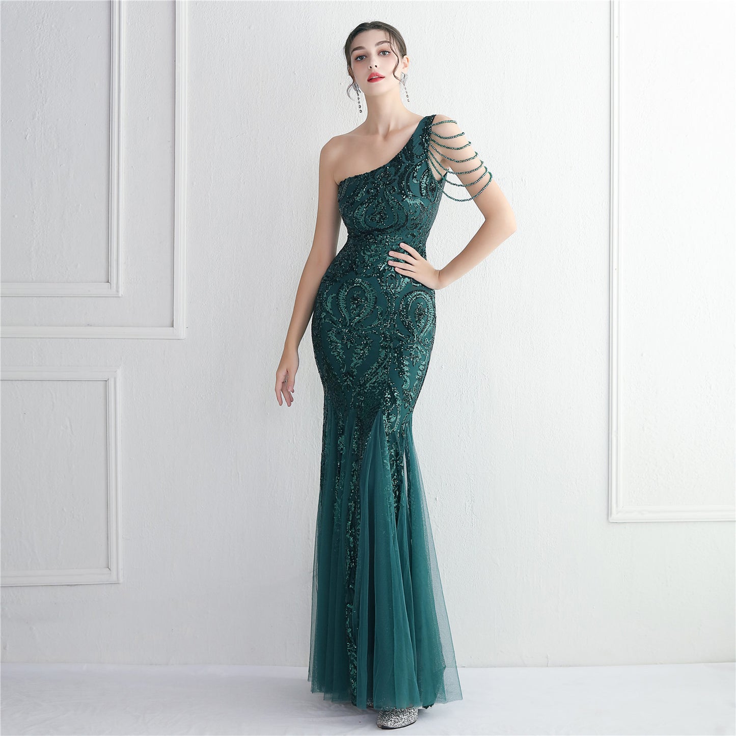 19620 #bead mesh yarn craft beads celebrity party evening dress sexy long and thin toast dress new