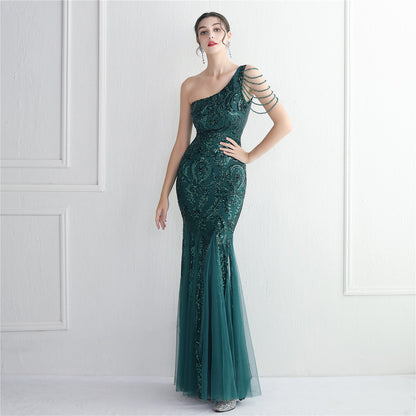19620 #bead mesh yarn craft beads celebrity party evening dress sexy long and thin toast dress new