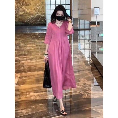 High-end temperament Tencel cotton dress women's  summer new loose and thin breathable holiday long skirt