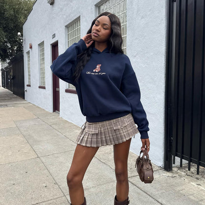 spring new bear embroidered hooded sweater custom women's loose fashion versatile women's clothing