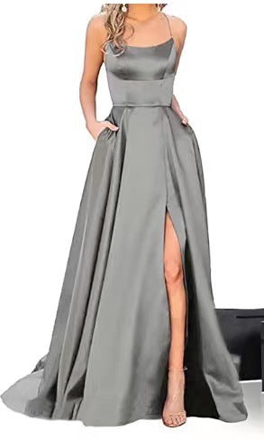 2025 color 2025 bridesmaid clothes, long dress, thin off-the-shoulder girlfriend,  fashion bridesmaid evening dress