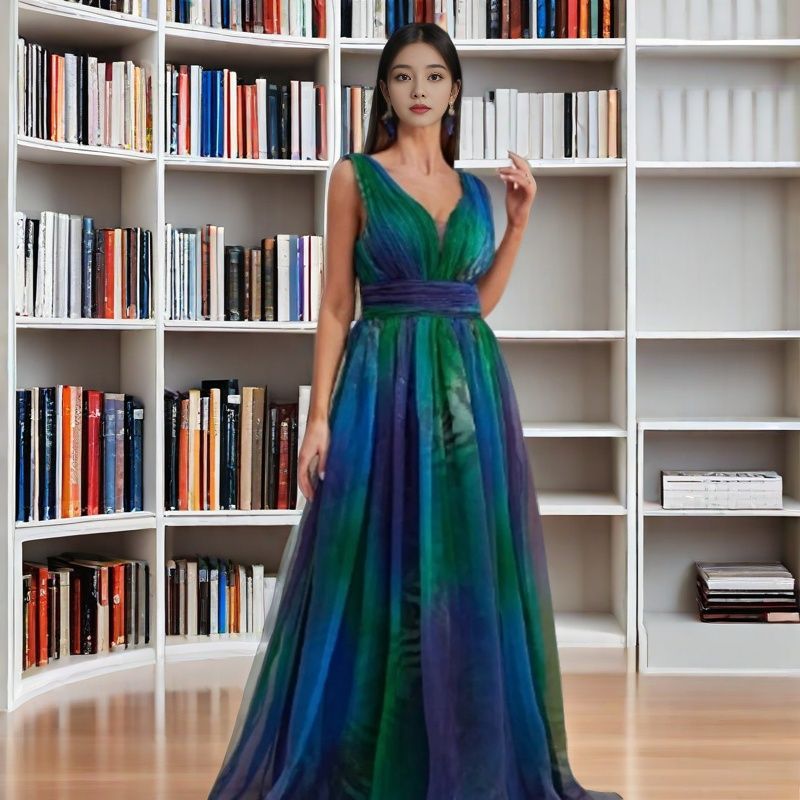 LOVEVOP 2025 popular  Popular trade women's summer new women's clothing ebay deep V backless printed chiffon pendulum dress