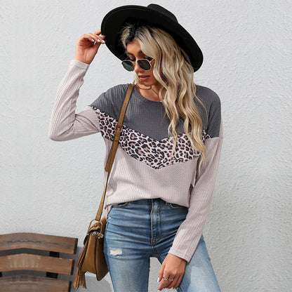 LOVEVOP Strictly selected  New autumn new products fashion leopard print color matching knitted sweater long sleeve 2025 casual top women