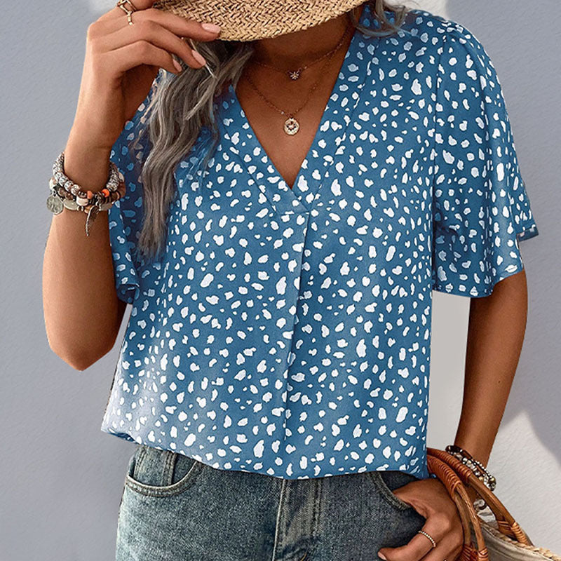 LOVEVOP New Cross-border popular Summer New 2025 Women's Clothing Pullover Top Leopard Print V-Neck Shirt