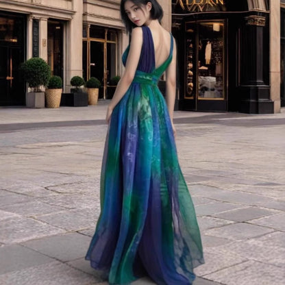 LOVEVOP 2025 popular  Popular trade women's summer new women's clothing ebay deep V backless printed chiffon pendulum dress