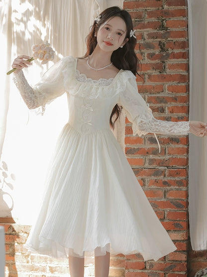 vintage dress long dress lace splicing princess dress engagement certificate light wedding dress