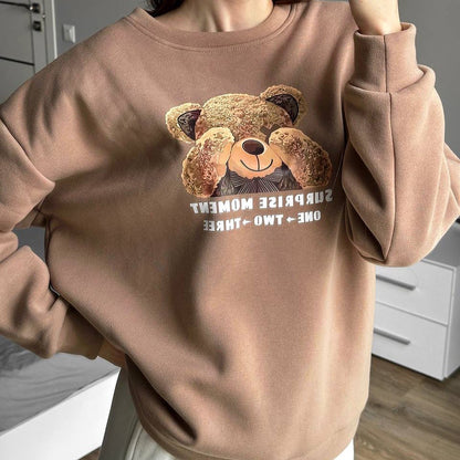 independent station bear print pullover round neck  top long sleeve print ebay sweater New Popular trade