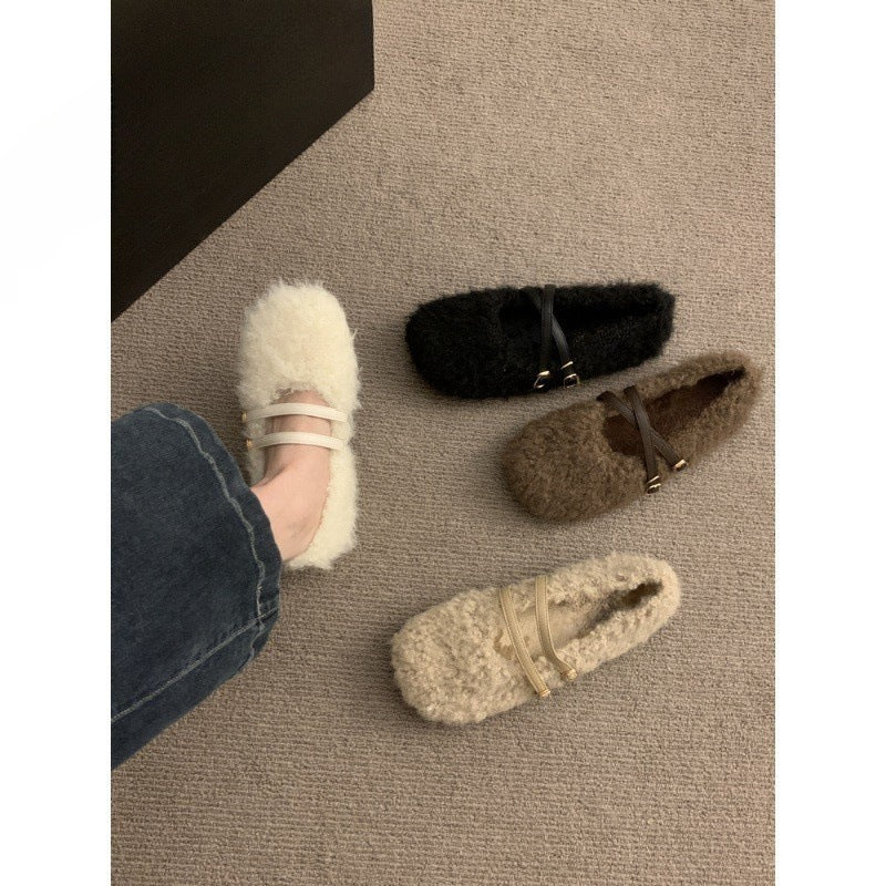 2025  evening wind cross buckle belt Mary Jane cotton shoes women's popular autumn and winter new wear comfortable and versatile Mao Mao shoes