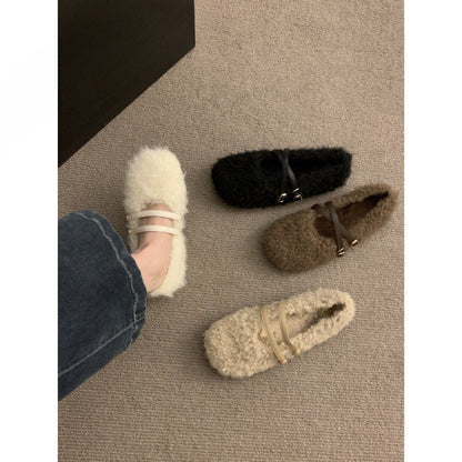 2025  evening wind cross buckle belt Mary Jane cotton shoes women's popular autumn and winter new wear comfortable and versatile Mao Mao shoes