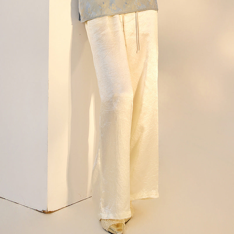 New Chinese wide-leg pants women's summer new loose high waist drape acetic acid casual temperament straight-leg pants M6028