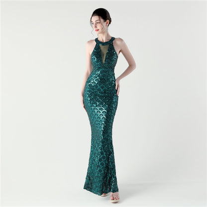 33133 #2025 new sequined mesh slim hip wrap sexy off-the-shoulder women's evening dress dinner party dress