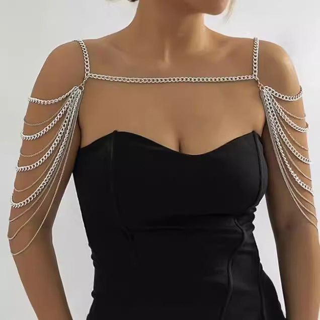 2025 LH4705  necklace jewelry, sexy multi-layer metal fringed shawl, street shot nightclub women's shoulder chain body chain