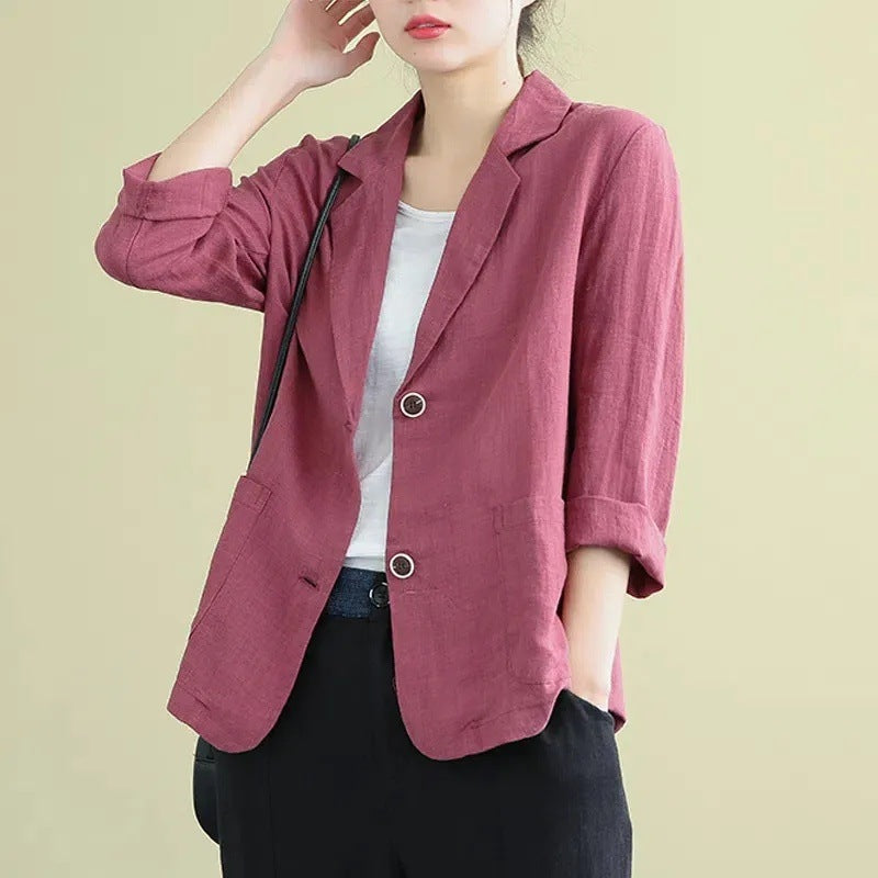 Hot trade original order Italian women's clothing clearance label cutting cotton and linen small blazer loose casual long-sleeved suit top