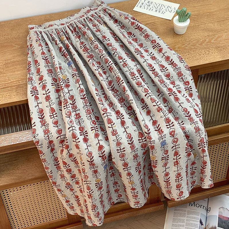 Skirt women's summer new fashion gentle wind temperament thin cotton A word thin medium and long skirt