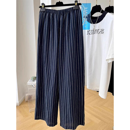summer new high-end drape elastic waist temperament striped loose thin straight casual pants children