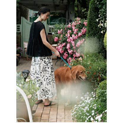 summer new Korean version of fashion literature retro Fauvism art black and white printing A-shaped wide-leg culottes