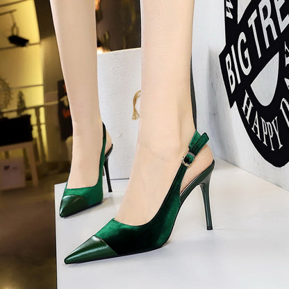 2025 8315-A1 Banquet high heels rear empty women's shoes pointed splicing pointed Xishi suede hollow rear strap single shoes