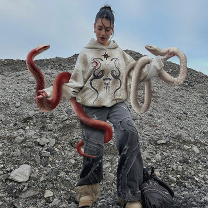 new digital 3D crew neck hooded sweater street trend  street style woman comfortable snake snake picture