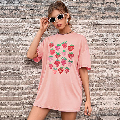 LOVEVOP Cross-border new popular summer women's word print top round neck medium and long South East Asia Popular trade short-sleeved t-shirt