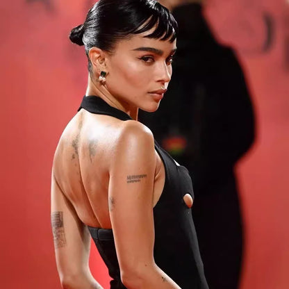 LOVEVOP  retro  black long dress neck hollow high-end sexy inner with autumn and winter design bandage dress