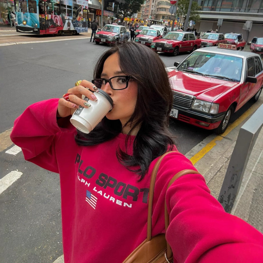 's new n street lazy retro letter print loose casual long-sleeved crew neck sweater jacket women